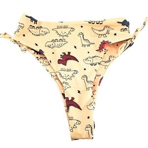 Shein Bikini Bottoms Women S Dinosaur Print HighCut Tie Side Swim Beige Fun NWOT